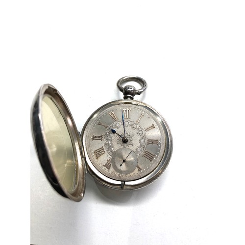 526 - Antique silver open face silver dial pocket watch by johnson & sons derby working but no warranty gi... 