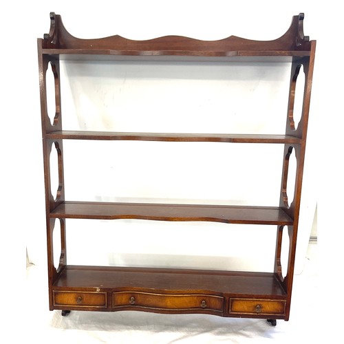 343 - 3 draw 4 shelf wall hanging rack measures approx 27