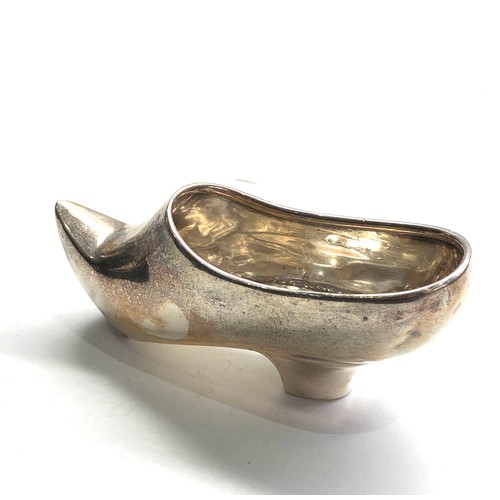 46 - Antique silver shoe / clog chester silver hallmarks measures approx 8.5cm named roger Guernsey