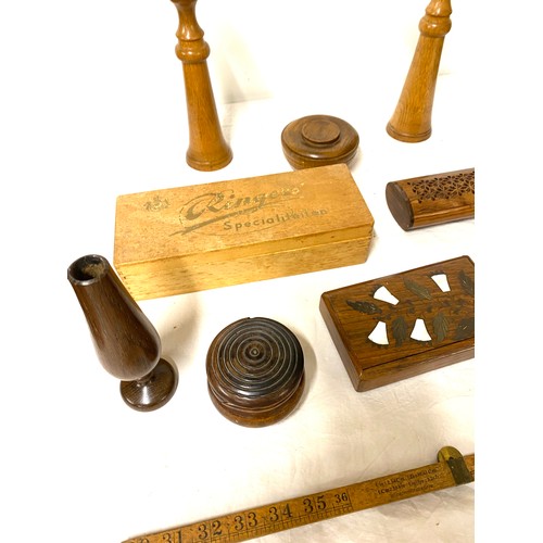 174 - Selection of wooden items to include candle sticks etc