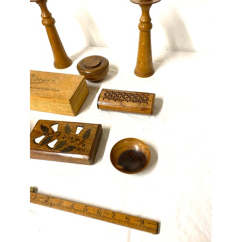 174 - Selection of wooden items to include candle sticks etc