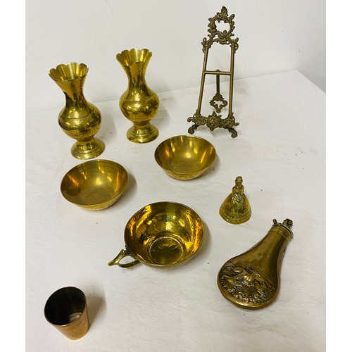 165 - Large selection of brass ware to include black powder case etc