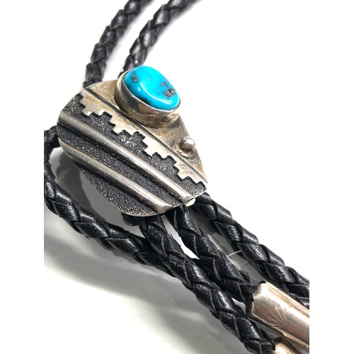 476 - Tommy Singer Navajo sterling silver and turquoise bolo tie