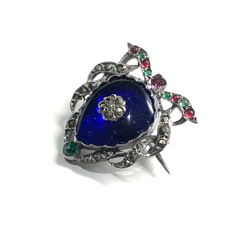 478 - Victorian silver enamel paste heart brooch measures approx 2.3cm wide 2.5cm drop