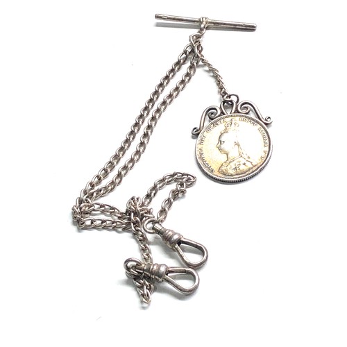 479 - Silver albert chain & coin fob 17g