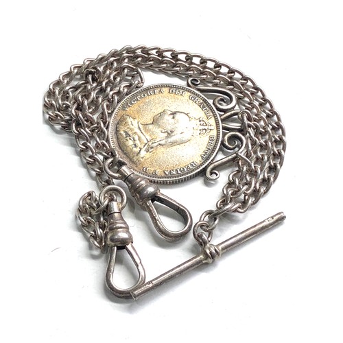 479 - Silver albert chain & coin fob 17g