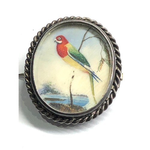 485 - Antique hand painted silver framed miniature brooch