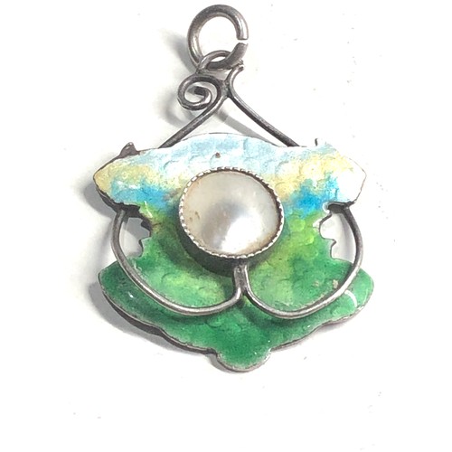 489 - Antique silver enamel & pearl pendant