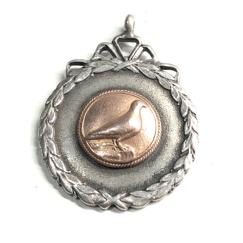 491 - Antique silver & gold pigeon fob