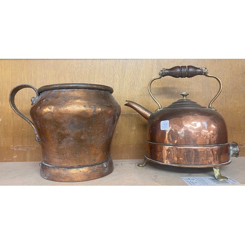 45 - A vintage brass kettle and jug