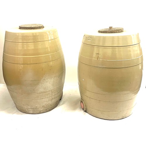 641 - Two large ceramic barrel measures approx 18 inches tall and 10 inches diameter