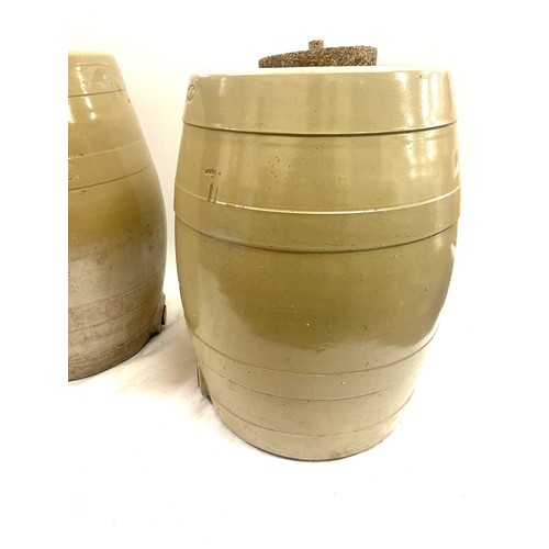 641 - Two large ceramic barrel measures approx 18 inches tall and 10 inches diameter