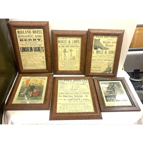 642 - Six framed monochrome aucrtisements some local and vintage tradesman largest measures 18 inches by 1... 