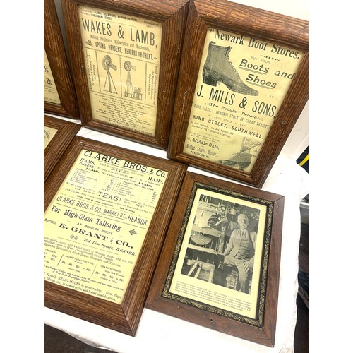 642 - Six framed monochrome aucrtisements some local and vintage tradesman largest measures 18 inches by 1... 