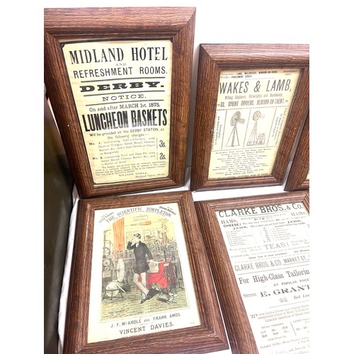 642 - Six framed monochrome aucrtisements some local and vintage tradesman largest measures 18 inches by 1... 