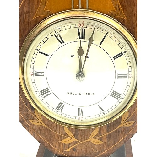 91 - Mohogany inlaid mantel clock by Hull and Paris with key