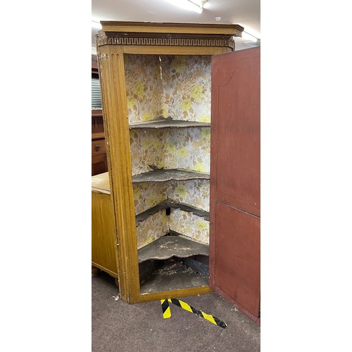 414 - Georgian Period Pine corner cabinet with h hinges floor standing measures approx 69inches tall 32 wi... 