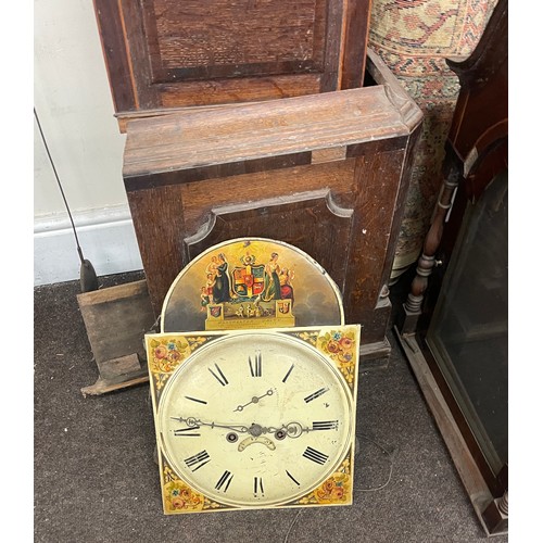 428 - Arch dial painted face eight day grand father clock mahongy and oak