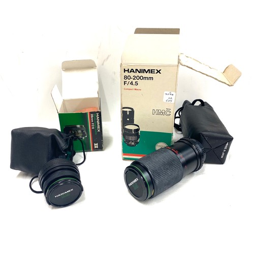 18 - 2 Hanimex lenses includes hanimex wide angle lens 28mm f2.8, hanimex  80-200mm f/4.5
