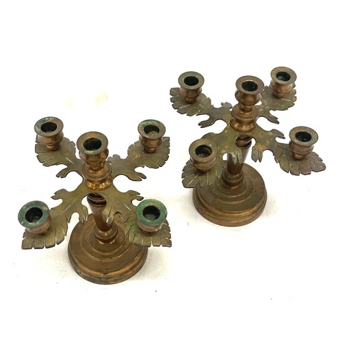 15 - Pair miniature brass candelabras, approximate height  4.5 inches