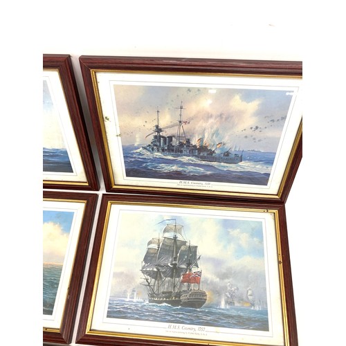 62 - 6 Framed battleship prints, each measuring approximately 30 inches by 9.5 inches