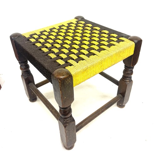 76 - Vintage small string woven wooden stool, approximate measurements:  Height 12 inches, 12 inches Squa... 