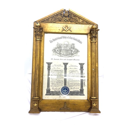 126 - Framed Masonic certificate, The united Grand Lodge of New South Wales, approximate measurements: Hei... 