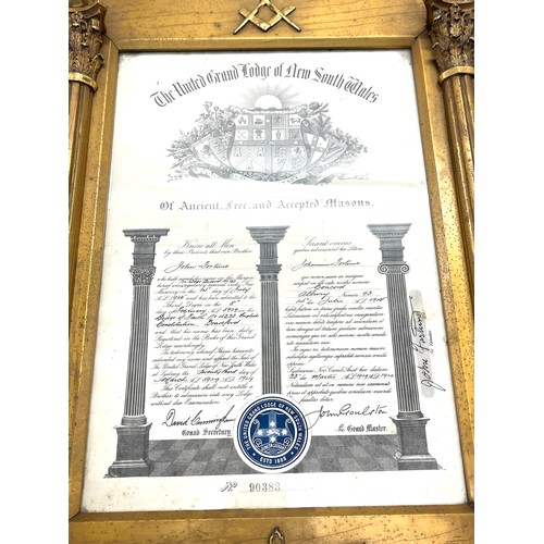 126 - Framed Masonic certificate, The united Grand Lodge of New South Wales, approximate measurements: Hei... 