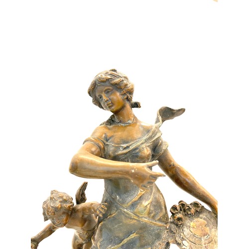 80 - Pair premiere armoires spelter pan Francois moreau figures on plinths, one has been damaged