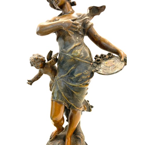 80 - Pair premiere armoires spelter pan Francois moreau figures on plinths, one has been damaged