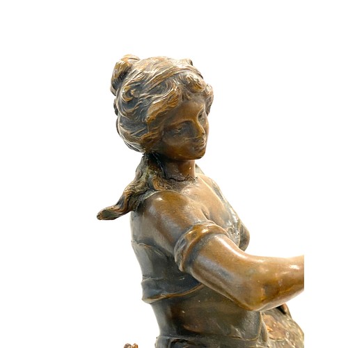 80 - Pair premiere armoires spelter pan Francois moreau figures on plinths, one has been damaged