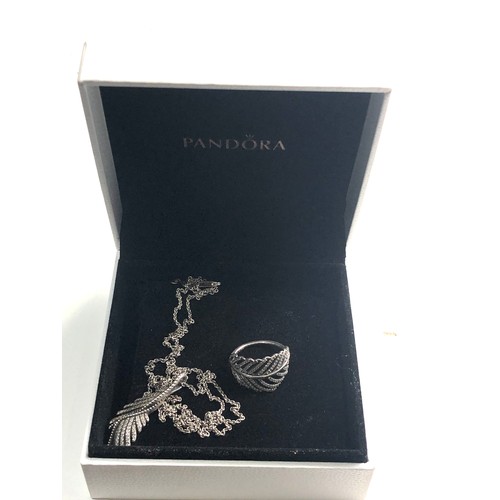 343 - Boxed silver pandora pendant necklace & ring