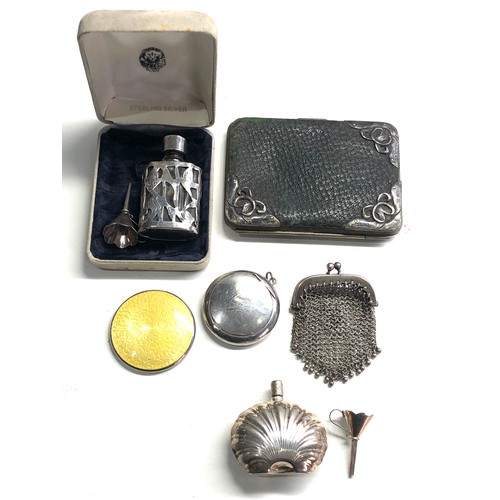 85 - Selection of silver items includes scent bottles small enamel mirror etc