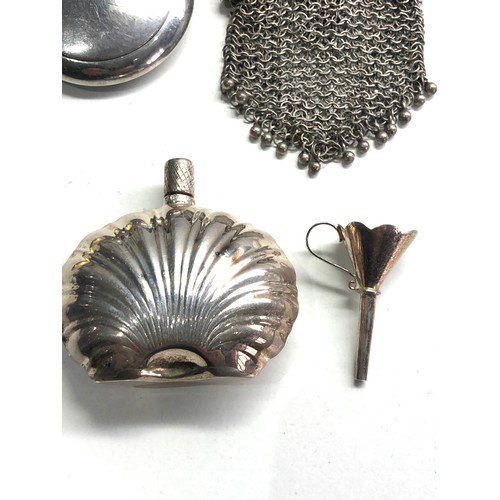 85 - Selection of silver items includes scent bottles small enamel mirror etc