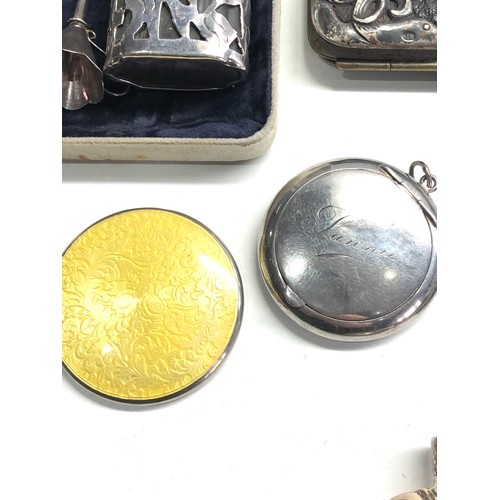 85 - Selection of silver items includes scent bottles small enamel mirror etc