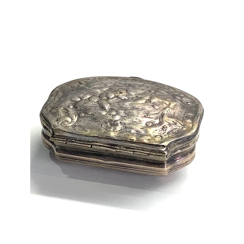 34 - Continental antique silver snuff box measures approx 6.5cm by 5.5cm