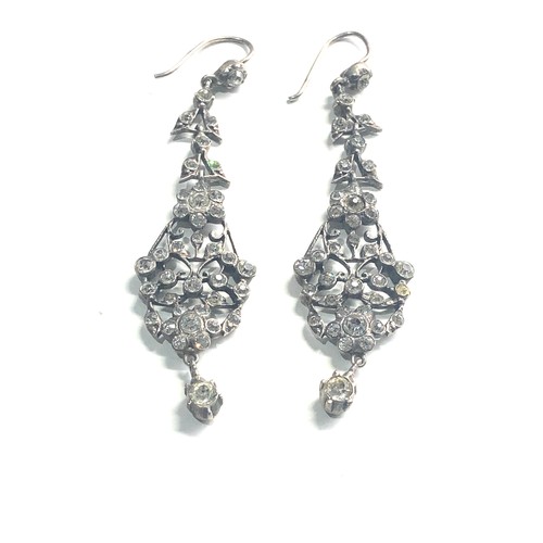 101 - Antique silver & paste long drop earrings measure approx 6cm drop