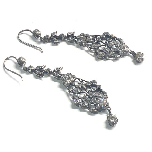 101 - Antique silver & paste long drop earrings measure approx 6cm drop