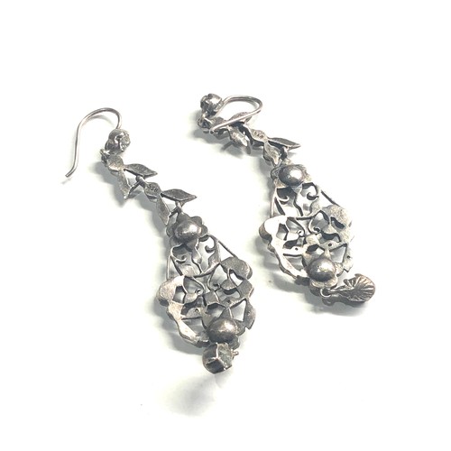 101 - Antique silver & paste long drop earrings measure approx 6cm drop