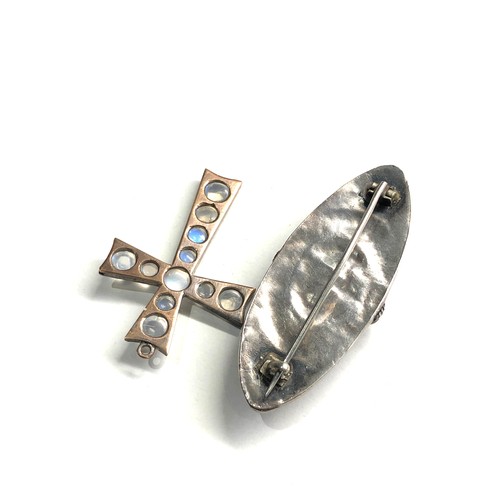 377 - Antique moonstone brooch & cross