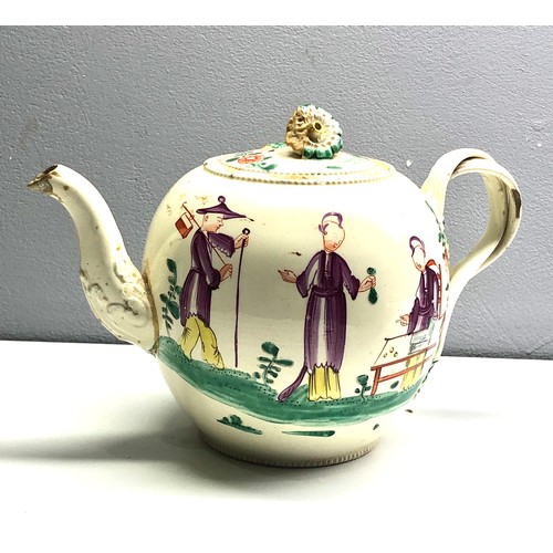 486 - 18th century famille rose porcelain teapot hand painted age related damage chipped and cracked measu... 