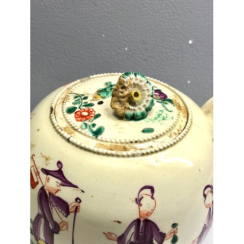 486 - 18th century famille rose porcelain teapot hand painted age related damage chipped and cracked measu... 