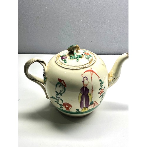 486 - 18th century famille rose porcelain teapot hand painted age related damage chipped and cracked measu... 