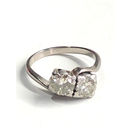 328 - Fine Vintage 18ct white gold diamond ring set with 2 large diamonds est 1.0ct each total estimate 2.... 