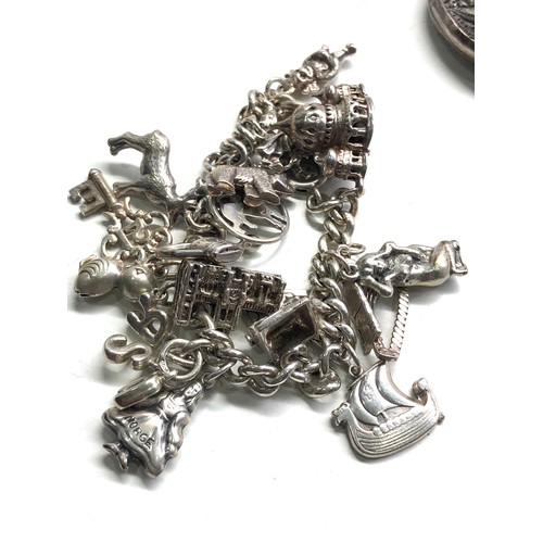 72 - Vintage silver charm bracelet locket & chain weight 83g