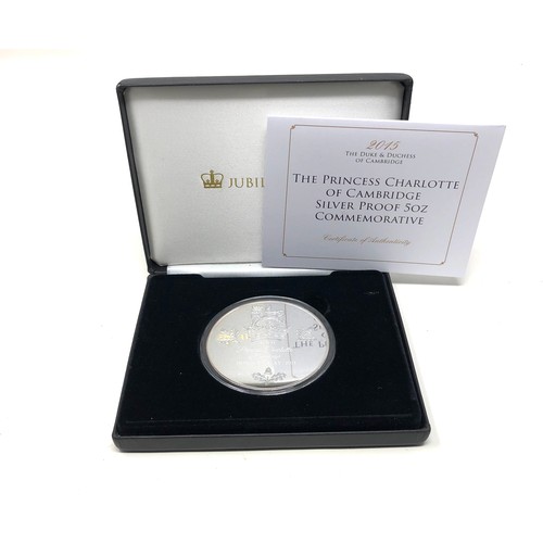 78 - Boxed the princess charlotte of cambridge silver proof 5oz commemorative medal / coin