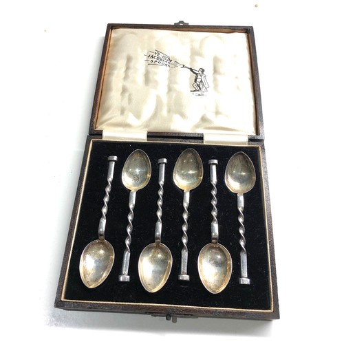 80 - Boxed set of 6 silver tea  spoons birmingham silver hallmarks