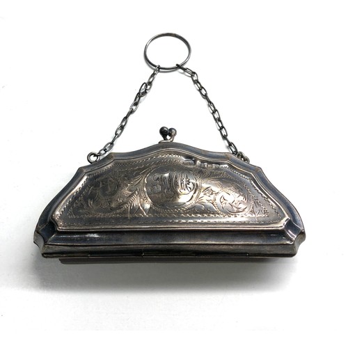 76 - Antique silver purse fitted interior measures approx 12.3cm by 7cm Birmingham silver hallmarks