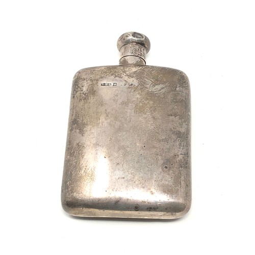 88 - Antique silver hip flask screw top dented weight 112g, 13cm tall age related ware and marks