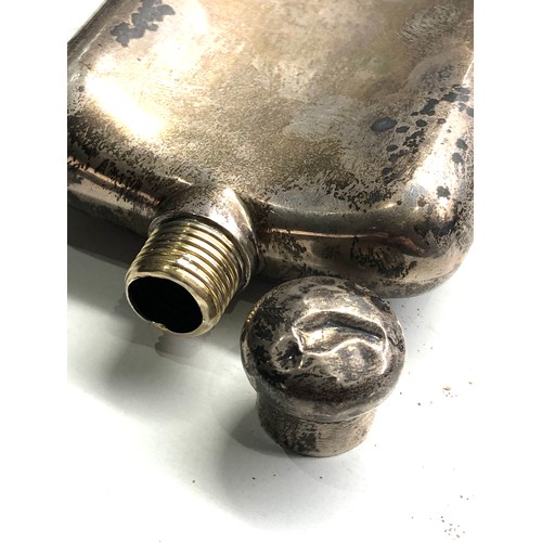 88 - Antique silver hip flask screw top dented weight 112g, 13cm tall age related ware and marks